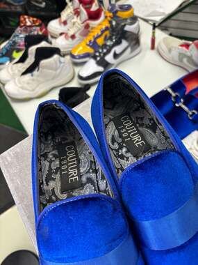 Couture 1901 Men's Royal Blue Velvet Formal Slip-On Loafers